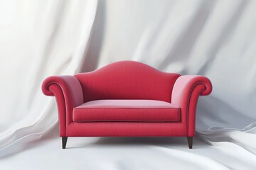 Poster - 3D depiction of a ruby red loveseat with pastel tones, styled simply on white.