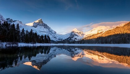 Wall Mural - beautiful winter mountain reflection during sunrise