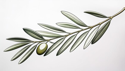 Poster - simple line art of a single olive branch on white background