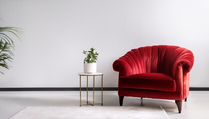 Canvas Print - red velvet armchair on white wall