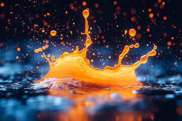 Wall Mural - vivid splatters of neon orange and blue form a chaotic, energetic composition. concept of spontaneou
