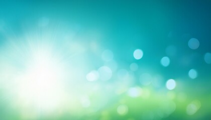 Sticker - glowing sun flare and bokeh in cyan green blue sky background