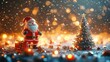 © Lamina - miniature Santa Claus stands next to a tiny Christmas tree in a snowy scene, surrounded by festive lights and small presents, creating a joyful holiday atmosphere.