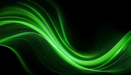 Poster - smooth curvy dynamic green lines glowing on a black background