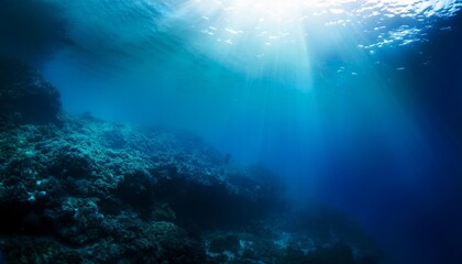 underwater sea deep water abyss with blue sun light