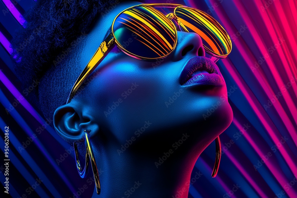 80s style pop music album cover with vibrant, abstract designs, illustrated in a scene where an album cover features vibrant, abstract designs in neon colors, with a bold title in retro fonts