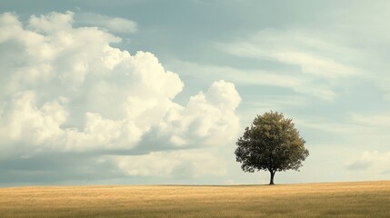 A Lone Tree in a Field Under a Cloudy Sky