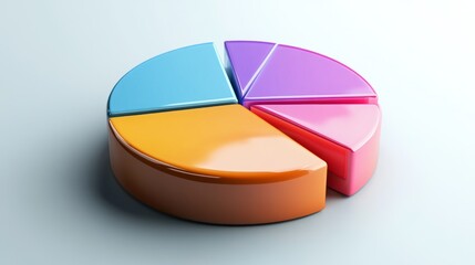 Poster - A segmented 3D pie chart with depth and reflections, showcasing different business metrics in an eye-catching, professional style.