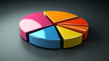 Poster - A segmented 3D pie chart with depth and reflections, showcasing different business metrics in an eye-catching, professional style.