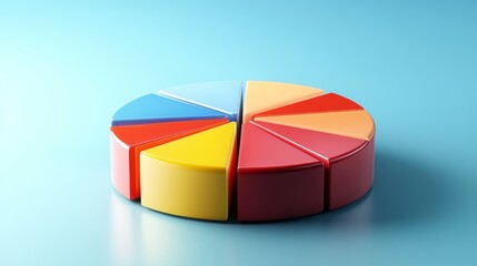 Poster - A segmented 3D pie chart with depth and reflections, showcasing different business metrics in an eye-catching, professional style.