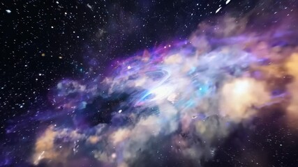 Wall Mural - flight through the galaxy with spreading nebula clouds, shiny stars and constellations