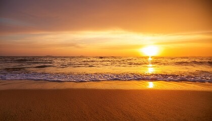 Wall Mural - closeup sea sand beach panoramic beach landscape inspire tropical beach seascape horizon orange and golden sunset sky calmness tranquil relaxing sunlight summer mood vacation travel holiday banner