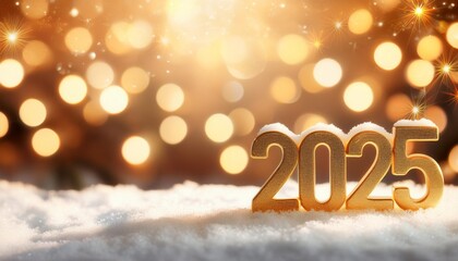 festive new year 2025 celebration background with golden lights and snow ideal for holiday greetings invitations and seasonal themes