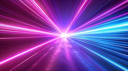 Wall Mural - Abstract Light Rays Background, Purple Blue Neon Laser Lighting Wallpaper, Vibrant Bright Motion Blur Backdrop