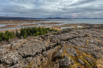 walking between two tectonic plates pingvellir national park in iceland