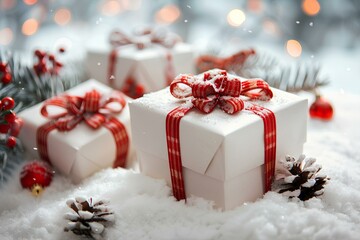 Wall Mural - A couple of white boxes sitting on top of a snow covered ground