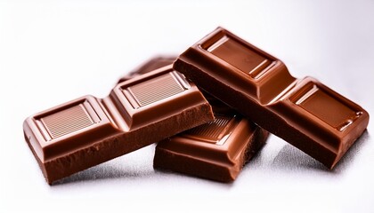 close up of milk chocolate bars isolated on background popular dessert snack sweet food with high calories