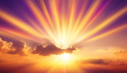 Wall Mural - sun heaven god yellow amazing beautiful shining with sunrise behind super nova light awesome clouds on warm bright day nature purple violet sunray sunbeam full color