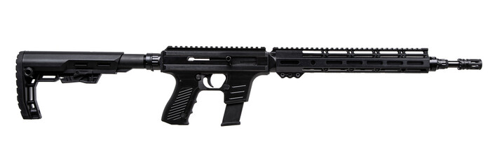 Wall Mural - A modern automatic carbine chambered for 9mm pistol caliber. Weapons for the police, army and special units. Isolate on a white back.