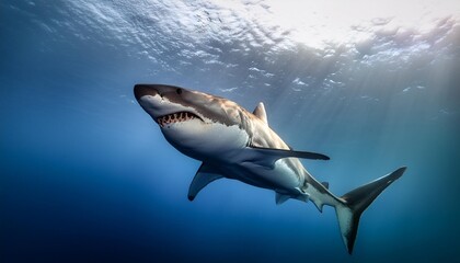 majestic great white shark powerfully navigating the ocean depths