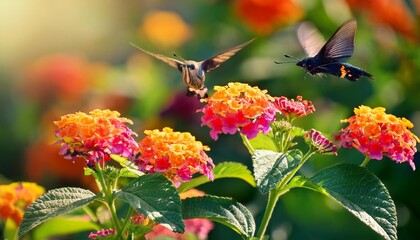 Wall Mural - a gardening guide on cultivating lantana to attract butterflies and hummingbirds ai generated