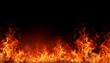 © Alexander - fiery inferno glow red and orange flames at the bottom of the image isolated on a black background creating a dramatic and intense fiery inferno glow