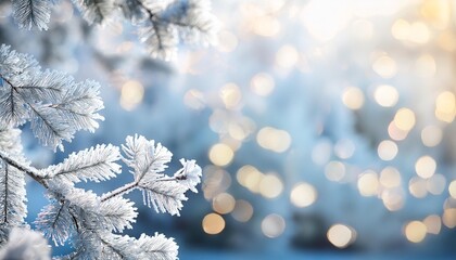 Wall Mural - frosted branches with bokeh background winter wonderland