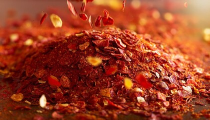 fiery red chili flakes a close up spicy prinkle hot spices food styling