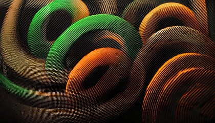 a black green and orange halftone rings texture ideal for use as a background image or to add graphic texture to your designs