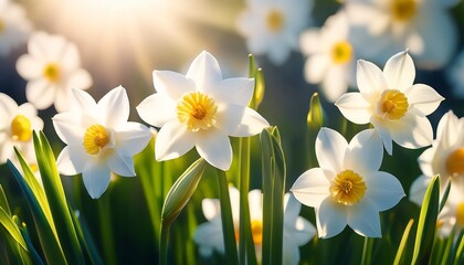 Wall Mural - white spring daffodils for wallpaper or background 002