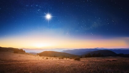 Wall Mural - beautiful celestial sky in dreamy fantasy with bright star in the sky over nature landscape generative ai