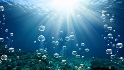 Wall Mural - sunbeams and bubbles underwater