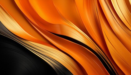 Wall Mural - vibrant orange and black wallpaper with bold strokes and subtle gold accents