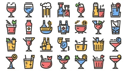 Drinks and glass line icon set. Pixel perfect fully editable vector icon suitable for websites, info graphics and print media.