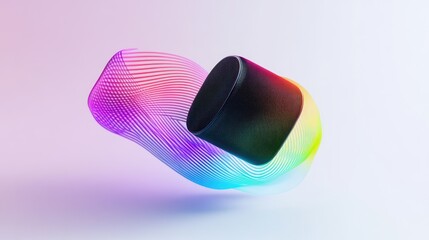 Canvas Print - Black Cylinder Speaker with Vibrant Rainbow Lines