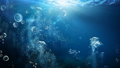 Wall Mural - underwater scene with bubbles underwater background deep blue sea and beautiful underwater ai generated image