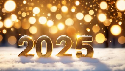 festive new year 2025 celebration background with golden lights and snow ideal for holiday greetings invitations and seasonal themes