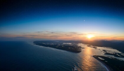 this beautiful image portrays the twilight zone above earth s ocean landscape casting a serene and mysterious glow