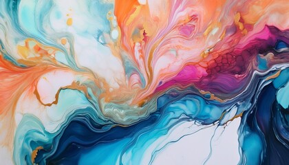 Wall Mural - 1 swirling tendrils of vibrant marble ink creating a mesmerizing dance of colors and textures on a pristine canvas