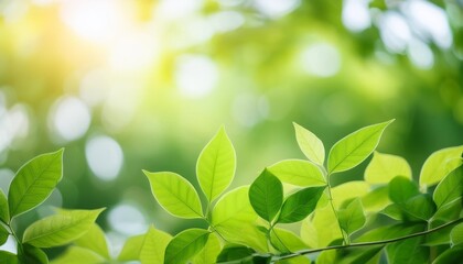 Wall Mural - slow motion green leaves sway gently in the breeze nature beautiful bokeh background