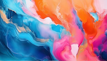 Wall Mural - illustration of an abstract painting featuring vibrant shades of blue pink and orange generative ai