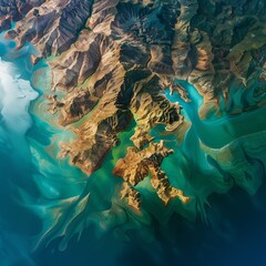 Poster - arafed view of a large body of water with a mountain in the background