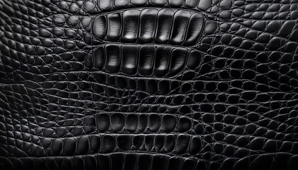 Wall Mural - genuine black crocodile leather background in dark tone beautiful texture