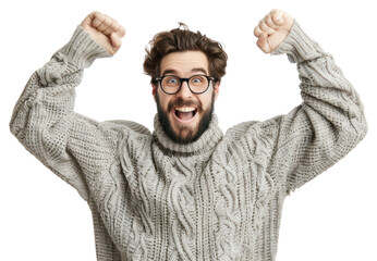 Poster - PNG Excited man in cozy sweater