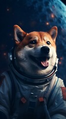 Wall Mural - arafed dog in a space suit with a space ball in the background