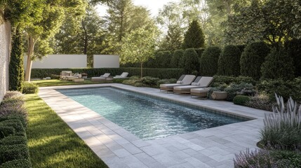 Wall Mural - Landscaped Pool with Lush Greenery