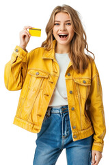 Poster - PNG Smiling woman holding yellow card