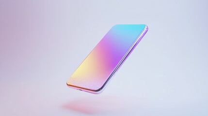 Canvas Print - A Holographic Smartphone Floating Against a Light Purple Background