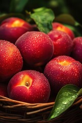 Wall Mural - Luscious Red Peaches Glistening with Dew