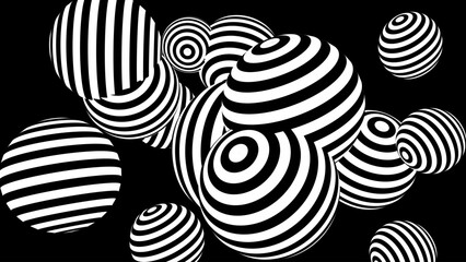 Leinwandbilder - 3D Black and White Spheres With Stripes Background. Abstract Stripes Design Vector Illustration.